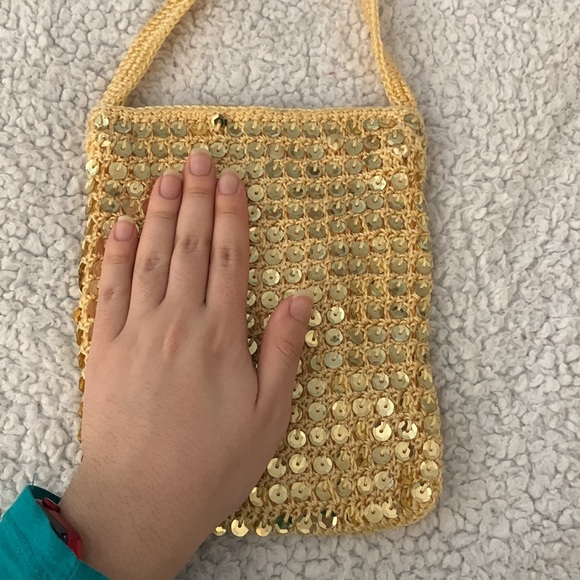 Gold Mini Crochet and Sequin Bag - Picture 10 of 15